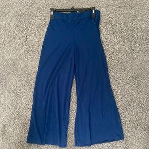 blue flowy pants and blue sports bra top w/ jewels dance costume